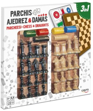 Cayro - Parchís, Ajedrez y Damas - Juego de Mesa 3 en 1 - Disfruta en Familia con los Juegos Clásicos más Divertidos - Lleva Accesorios y Piezas