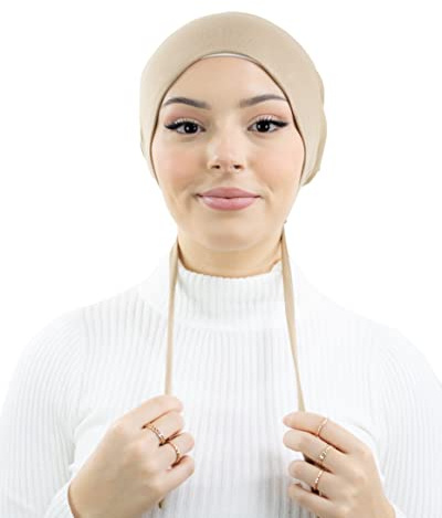 Sub-hijab-mössa i bomullsjersey och satininsida för att hålla håret på dolda muslimska kvinnor, brungrått, One Size