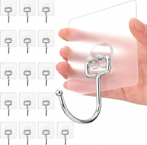 Charfia 16 ganchos adhesivos de 15 kg (máx.) extra fuertes, grandes ganchos adhesivos transparentes, autoadhesivos, para cocina, baño, pared y techo