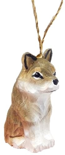 Handmade Wolf Hanging Wood Ornament Artisan Figure Carved Home Decor