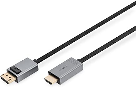 DIGITUS Câble adaptateur DisplayPort vers HDMI - UHD 4k/30Hz - HDMI 2.0 - Displayport 1.2 - LED d'état - Plug&Play - contacts dorés - 3m - noir | HDMI 2.0 – DisplayPort 1.2 – HDCP 2.2 – Compatible avec les écrans et les cartes graphiques de jeu – noir