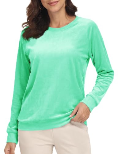 TACVASEN Damen Sweatshirts Velour Winter Fleece Pullover Crewneck Langarmshirts Warme Freizeitshirts