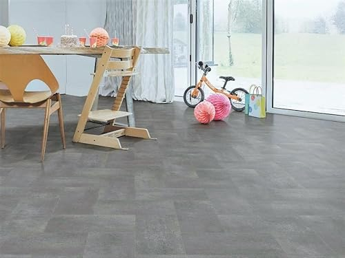 PVC Bodenbelag Vinylboden verschachtelte Fliesen, grau, Zuschnitt (4m breit, 5m lang)