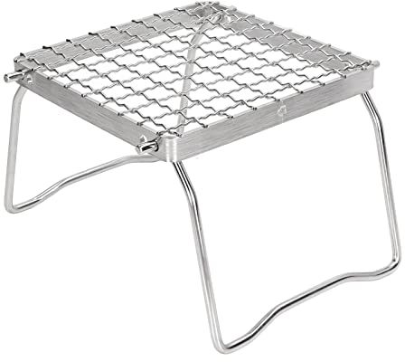 Wakects Parrilla Plegable para Barbacoa, Acero Inoxidable, Mini Barbacoa, Fogata, Parrilla, Estufa, Soporte, Portátil, para Acampar, Diseño de Rejilla con Bolsa de Almacenamiento para