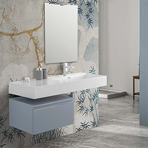 Inbagno Mobile Bagno sospeso con lavabo 120, cassettiera 60 cm Blu Pastello Opaco Chiusura Soft-Close, lavabo sospeso a Destra in Resina e Specchio Reversibile a Filo Lucido 90 x 70 cm