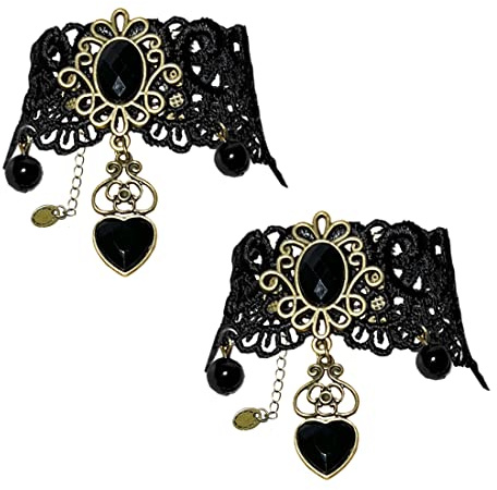 Aabellay Damen Fingerlose Spitzen Handschuhe Gothic Victorian Armbänder Retro Spitze Steampunk Gear Armkette Steampunk Armbänder Set Vintage Opern Handschuhe Halloween Braut Zubehör 1 Paar - S316