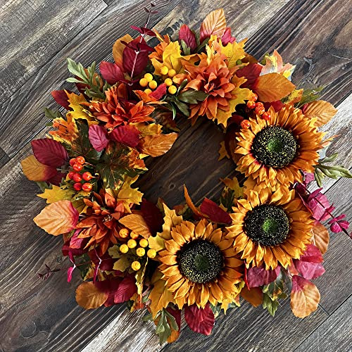 TOKCARE Herbstkränze für Haustür, 50,8 cm, Sonnenblumenkranz, Herbstdekorationen für Zuhause, Herbst, Erntedankfest, Halloween, Innen- und Außenbereich, Dekorkranz