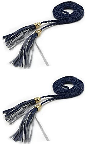 SHTGOI 2 Stück Damen Leder Dünner Taillengürtel Geflochtener Gürtel Einfarbig Quasten Kettengürtel mit Perlen Damengürtel Bindegürtel Dünne Taille Band für Rock Kleid 160cm Marineblau