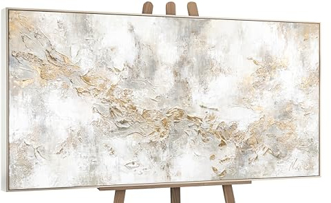 YS-Art Luxus Abstrakt Acrylbild auf Leinwand Geschichte Gold Grau Beige