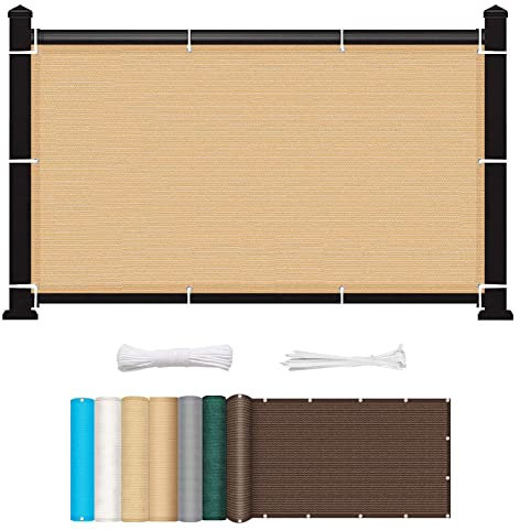 Balkon Sichtschutz Balkonabdeckung 140 x 400 cm Reißfest UV-Schutz atmungsaktiv Sonnenschutz Balkon-Verkleidung mit Kabelbinder Ohne Bohren für Balkongeländer Garten, Beige
