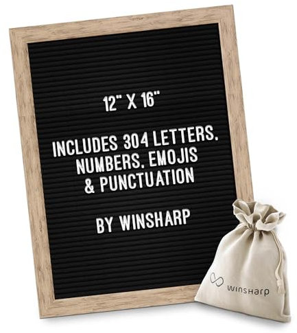 Black Felt Letter Board | Classy Dark Stained Wooden Frame with White Letters | Premium Changeable Sign Boards for Home Decor Motivational Quotes Baby Announcement Price List Message Letterboard With