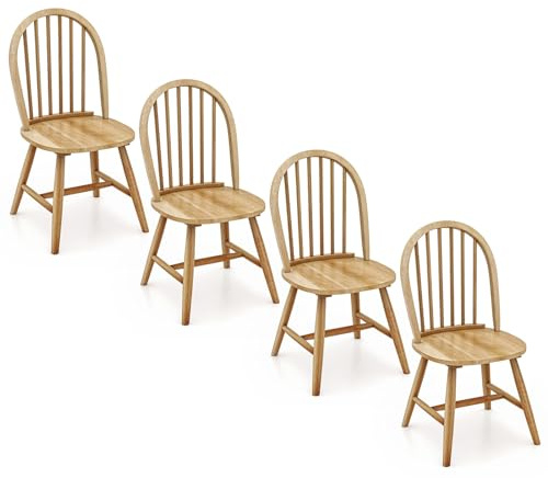 Safeplus 18 Oak Dining Chairs Set of 4, Wood Windsor Chair with Spindle Back for Country Farmhouse Kitchen Island