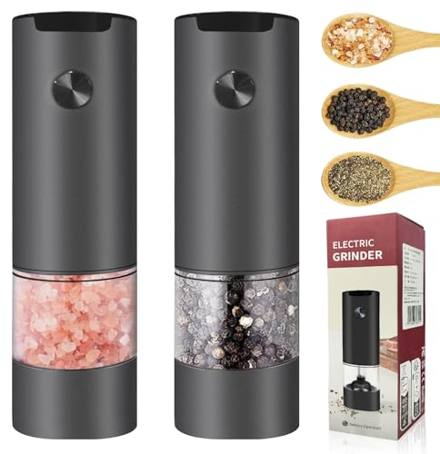 Salz und Pfeffermühlen Elektrische 2er Set Batteriebetriebenen Gewürzmühle, LED-Licht und Einstellbarer Grobheit Schwarz