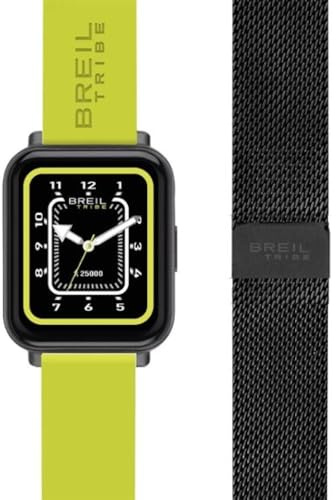 Breil, Smartwatch SBT-2, con Doppio Cinturino Intercambiabile in Silicone con Pattern Tribe, Cassa Nera, Connettività Bluetooth, Chiusura ad Ardiglione