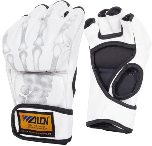 LuiceABC Boxing Gloves, Half Finger Kickboxing Training Gloves,Grappling Gloves,Punching Bag Mitts, Fight Gloves for Men&Women (White)