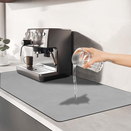 TENQUAN Alfombrilla Escurreplatos Estera de Drenaje de Cocina de 60x40cm con Fondo Antideslizante Estera Escurridora de Platos Alfombrilla Absorbente para Máquina de Café para Mostrador(Gris Claro)