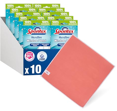 Spontex Paños de Microfibra para Limpiar Ventanas | Paños Reutilizables para Limpiar y Pulir | Lavables a Máquina | Pack de 10