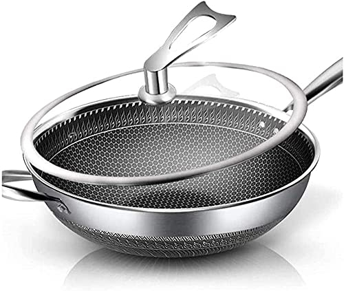 TiStm Padella antiaderente Wok for la casa in acciaio inossidabile Wok Antiaderente Cucina oleosa senza fumo Wok addensato Padella antiaderente-34cm Padella (Size : 34cm)