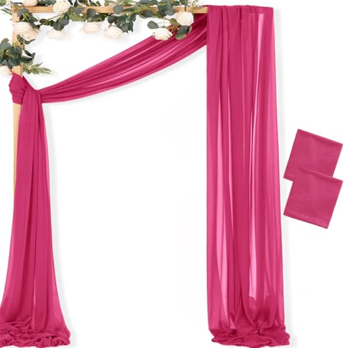 MLMC Lot de 2 panneaux de tissu drapé en mousseline de soie pour décoration de plafond de mariage en plein air, arche de mariage, 6 m, rose vif