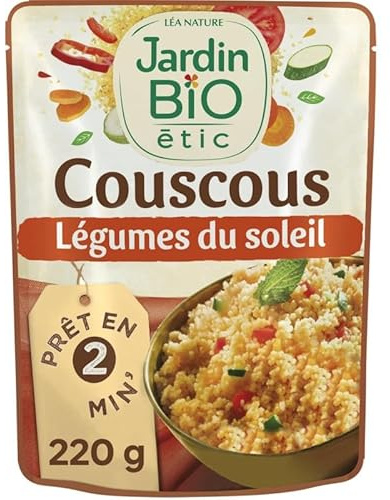 Délicieux Couscous aux Légumes Bio Prêt en 5 Minutes - 220g | Jardin Bio Etic Sachet Express Qualité Bio | Épicerie Diététique et Nutrition - Le Lot De 4