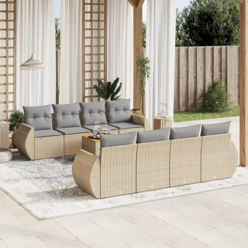 Rantry 9-TLG. Gartenmöbel Set mit Kissen Gartensofa Balkonmöbel Gartenlounge Loungesofa mit Gartentisch Rattansofa Ecksofa Ecklounge Loungemöbel Sitzgruppe Beige Poly Rattan #10