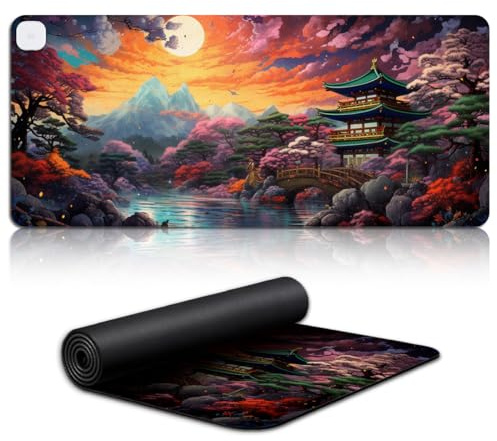 LJSPTU Tapis de Souris de Jeu, Tapis de Table Kinkaku ji, Tapis de Souris de Jeu Chauffant de Grande Taille XL (80x33x0,3) cm avec 3 Niveaux de Chauffage, Tapis de Souris pour Souris Laser/Optique
