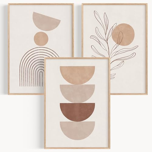 OHBIMBA® Sets Von 3 Poster & Kunstdrucke (OHNE BILDERRAHMEN) Zimmer Deko Und Wanddeko Wohnzimmer, Deko Wohnzimmer und Bilder Schlafzimmer, Abstrakt Boho Deko - 50x70 cm - Zum Einrahmen