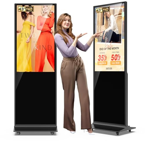 JASZDOT 43 Zoll 4K Touchscreen Digitaler Kundenstopper, LCD Digital Signage Werbedisplay mit Android OS, IPS Panel, Interaktiver Gehwegaufsteller für Geschäft & Schaufenster, Schwarz