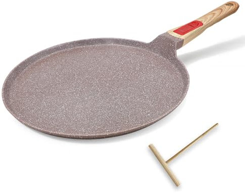 RANX INGST Sartén para Crepes con Distribuidor de Masa 30 cm, Mango Extraíble, Revestimiento Cerámico Antiadherente, Crepera inducción - Marrón