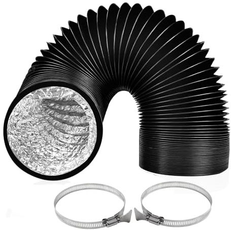 ZIGefofo 125mm 3 m Condotti Tubo di Ventilazione Flessibile in Alluminio PVC con 2 Fascette Stringitubo in Acciaio per Aria Condizionata, Asciugatrice, Cappa Aspirante, Ventilatore di Scarico