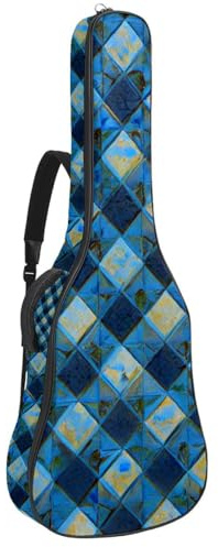 Großer schöner Gitarrenkoffer, wasserdichte Gitarrentasche mit Schwammschutzschicht, grünes Schachbrettmuster, Mehrfarbig Nr. 08, 42.9x16.9x4.7 in, Gitarrentasche
