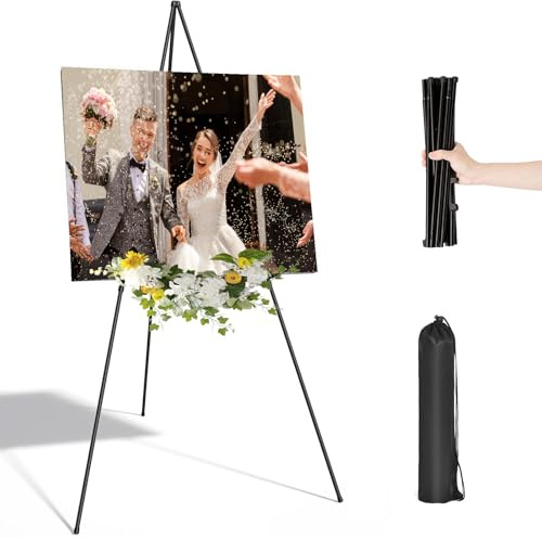 Elepl Staffelei Stand 63 Zoll Hochzeit Verstellbare Aluminium Faltbar Tragbar für Hochzeitsschilder Cafés Bäckereien Büros (Schwarz)