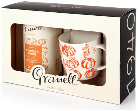 Cafés Granell · 1940 - Caja Regalo Pumpkin Spice: Café Molido en Lata Reutilizable + Taza Mug de Calabazas.