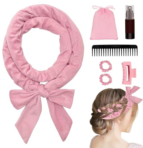 7 Stück Heatless Curls Band, Samt Heatless Overnight Curls Band Locken ohne Hitze, 160CM Haarwickler DIY Hair Curler Rollers Lockenband, Locken Set für Langes Haar für Alle Haartypen (Rosa)