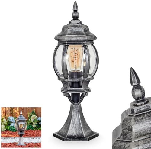 HOFSTEIN Sockelleuchte Lentua, Außenwegeleuchte aus Metall/Kunststoff in Schwarz/Silber/Klar, Wegelampe im Antik/Landhaus/Vintage/Retro-Design für Garten, Außenbereich, Hof, Höhe 50 cm, E27, IP44