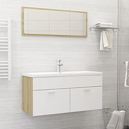 Lauuoeriau Möbelartikel Home Badmöbel-Set Weiß und Sonoma Eiche Holz-Möbel