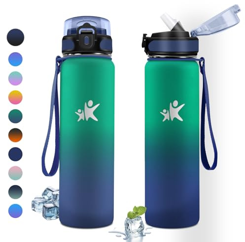 KollyKolla Gourde Isotherme 1L, Bouteille Isotherme Double Paroi, Gourde aver Paille, Étanche et Réutilisable, sans BPA, Bouteille Isotherme pour Cyclisme, Adulte, l'école, Randonnée, l'école