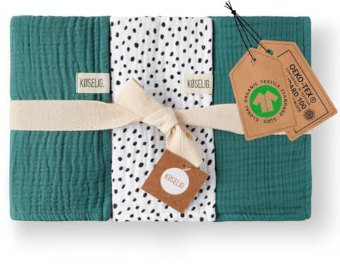 KØSELIG® Geschenk zur Geburt: Premium Musselintücher, Babydecken, Spucktücher | 80x80 cm | 100% Bio-Baumwolle | extra weich & saugstark | 60°C Wäsche | 3er Set Mulltücher