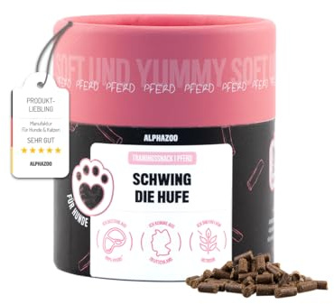 alphazoo Schwing Die Hufe 65g - Soft Hundesnack aus 95% Pferd - getreidefreie Trainingsleckerli für Hunde - weiche Snacks ohne künstliche Zusätze - ideale Belohnung und als Trainings Leckerlies