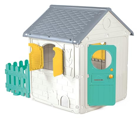 DOLU My First Playhouse with Fence, Durable, Easy-to-Assemble Toddler Playhouse with Doors & Fence for Indoor & Outdoor Imaginative Play, White