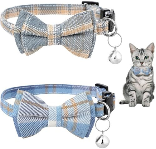 Katzenhalsbänder Breakaway mit niedlichen Bogen Glocke 2 Pack Kätzchen Halsband Plaid Katzenhalsband mit abnehmbaren Bowtie Katzenhalsband für Katzen Kätzchen