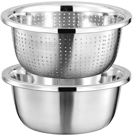 Stainless Steel Mixing Bowl and Colander Set, Stackable Kitchen Bowls with Drainage,Stackable,Multiple Sizes,Large Capacity, Thickened, and Versatile for Various Kitchen Tasks (40CM)