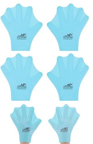 M METERXITY 2 Pair Silicone Swimming Gloves Webbed Swim Gloves Finger Frog Type Medium Swim Training Gloves Water Resistance for Swimming/Diving/Water Aerobics [Blue]
