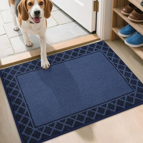 BEQHAUSE Fußabtreter Innen, 60 * 90 cm Fussmatte, Schmutzfangmatte Waschbar, TPR rutschfest Fußabtreter Innen Und für Eingänge, Haustüren und Flure, Marineblau