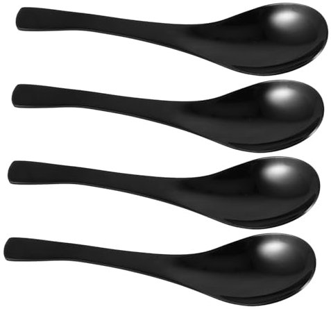 Veemoon 4 Piezas Cuchara De Sopa Espesada Cucharas a Granel s Largas Para Comer da De Sopa Sopera s De Ramen De Ramen Negro Acero Inoxidable