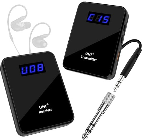 UHF Wireless in Ear Monitor System, Low Latency with Wireless Transmitter Receiver Clip On, One to More, Auto-Pairing for Live Broadcast, Studio, Band Rehearsal