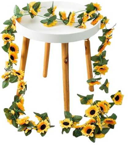 WORUIB 4 Flowers Sunflowers Garland, Artificial Sunflower Decoration with 2.3m Length, Flower Garland for Wedding, Home, Garden and Party Decorations