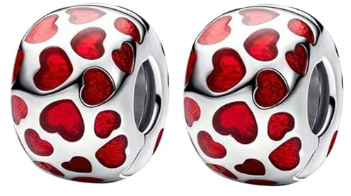 Doyafer 925 Sterling Silver Red Heart Clip Charm Set Beads Clips Fit Women Bracelets 2 Per Pack
