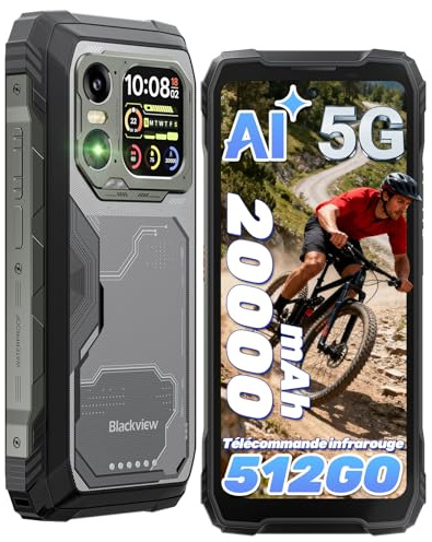 Blackview Xplore 1 5G Telephone Portable Incassable avec Ecran Secondaire, 20000mAh, Dimensity 7050, Android 15 Smartphone Incassable, 48Go+512Go/2TO, 64MP+20MP Nocturne, 6,78, Torche 170lm/NFC/AI
