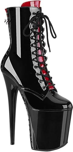 Dam 20cm Mode Snörning Plattform Tossor Stilettklackar Skor Mode Sexig Nattklubb Fest Bal, Black, 38 EU